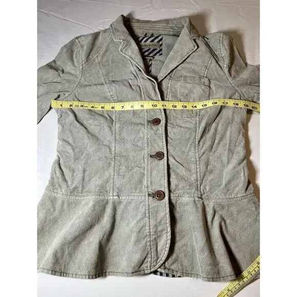 Anthropologie Pilcro & The Letterpress Size 12 Green Corduroy Peplum Jacket - Picture 8 of 11